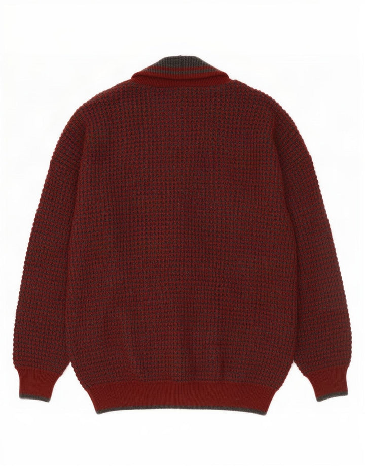 Pull Cardigan Homme Vintage IT 48/50 Laine Bordeaux Moyenne