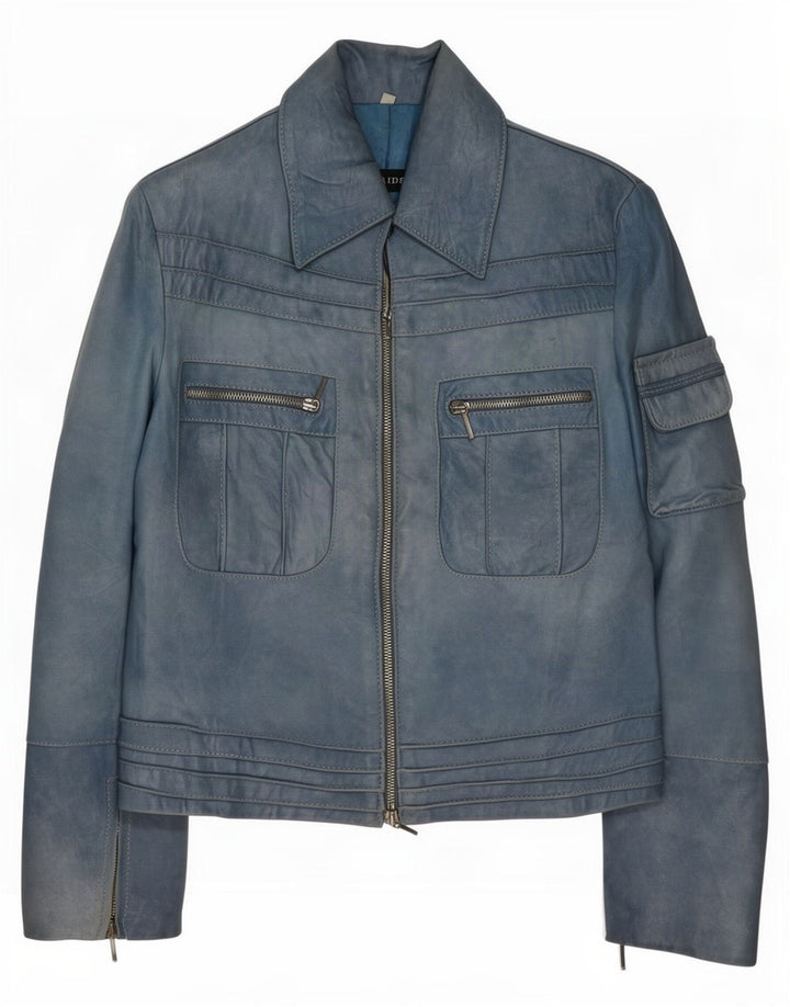 veste en cuir femme vintage UK 10 Petit Bleu