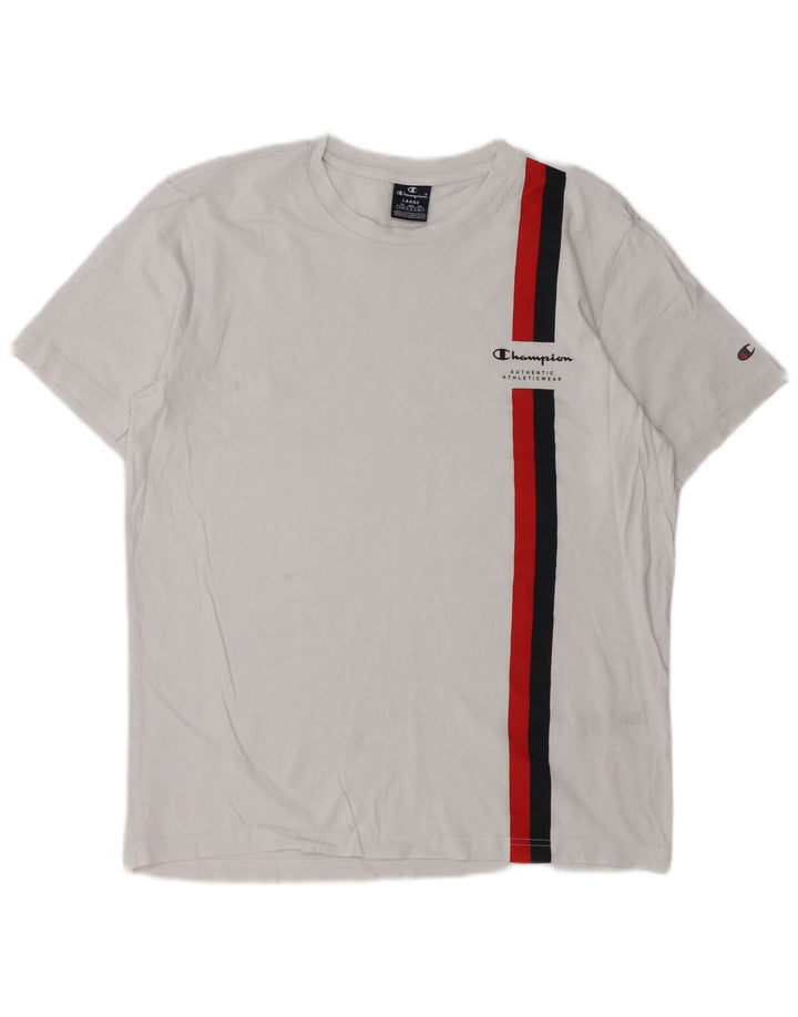 Champion T-Shirt Homme Haut Large Blanc Rayé Coton