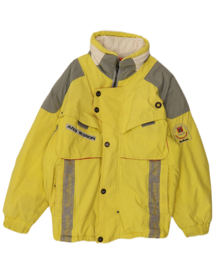Anzi Besson Veste de ski à capuche graphique pour homme UK 38 Jaune moyen Colourblock