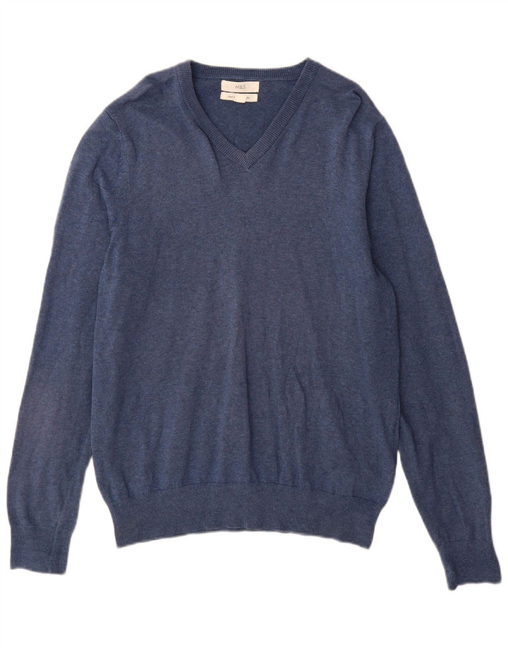 Marks & Spencer Pull Col V Homme Bleu Moyen Coton