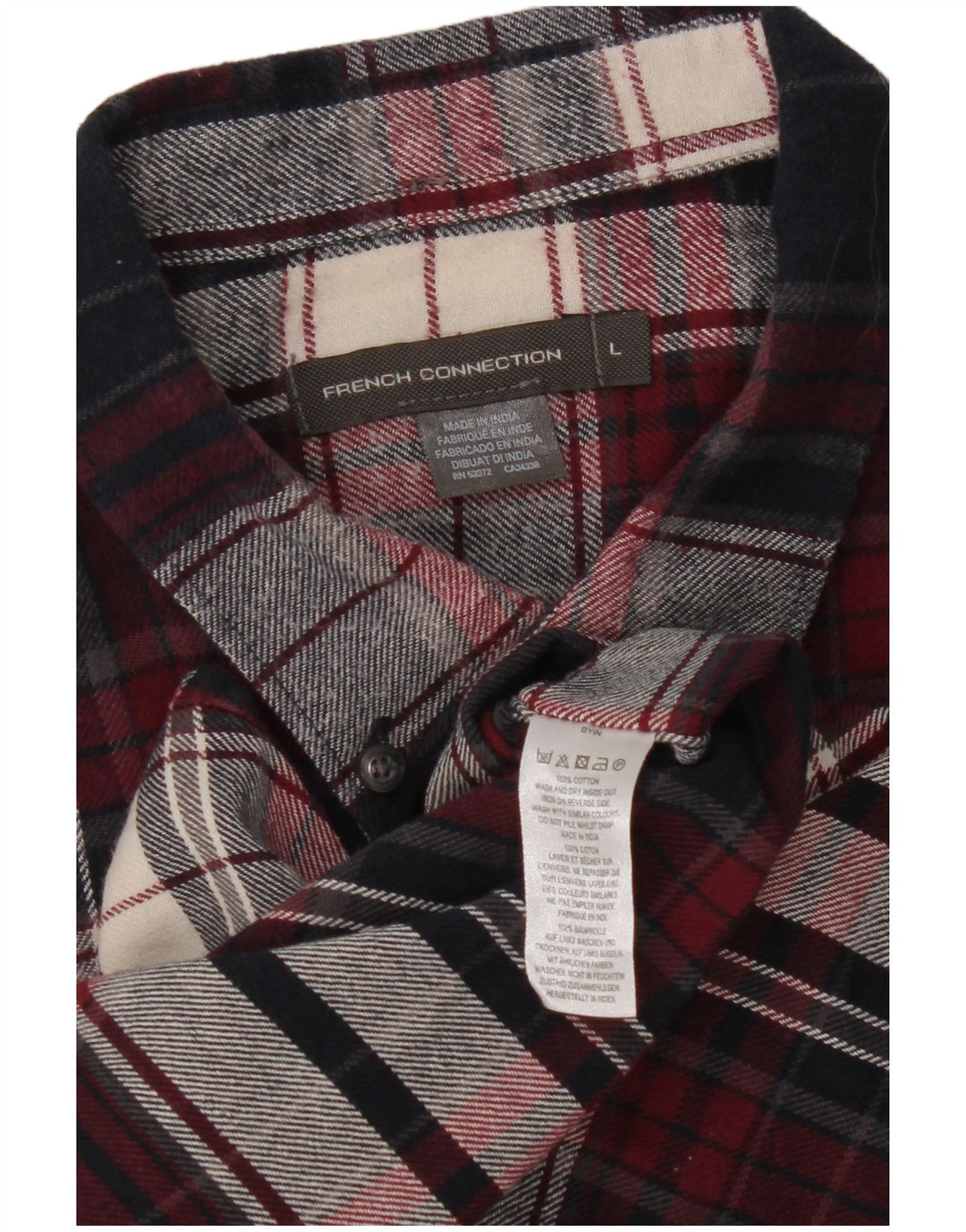 French Connection Chemise Flanelle Homme Grand Carreaux Bleu Marine Coton