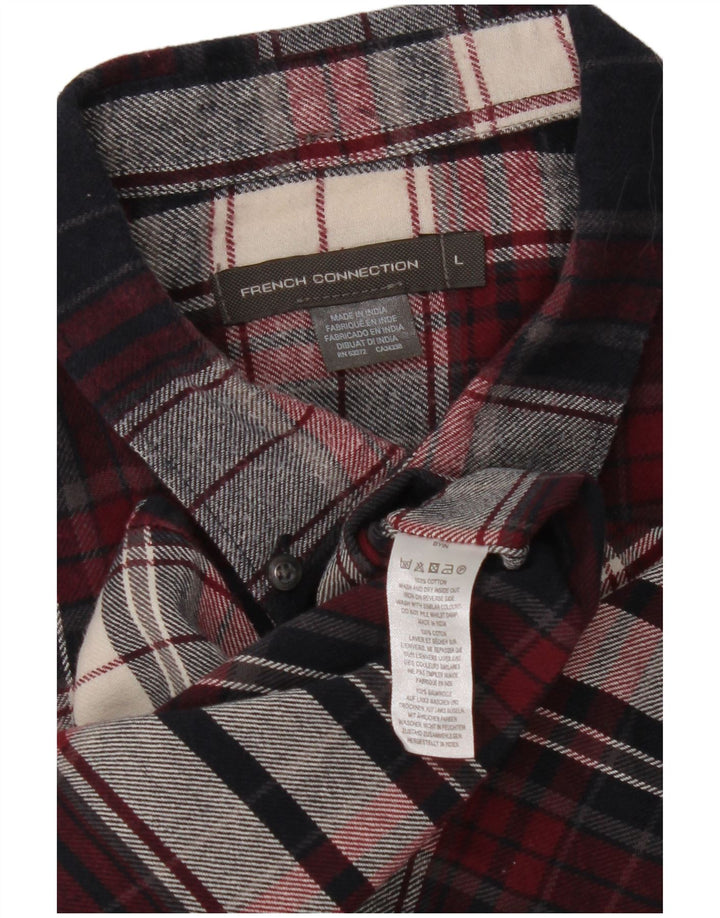 French Connection Chemise Flanelle Homme Grand Carreaux Bleu Marine Coton