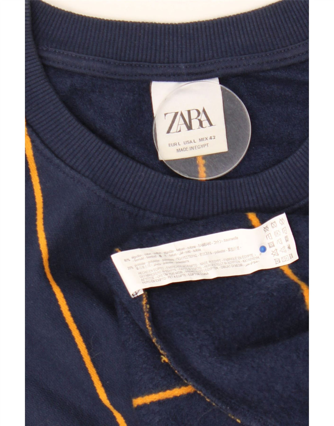Zara Homme Sweatshirt Jumper Large Bleu Marine Rayé Coton