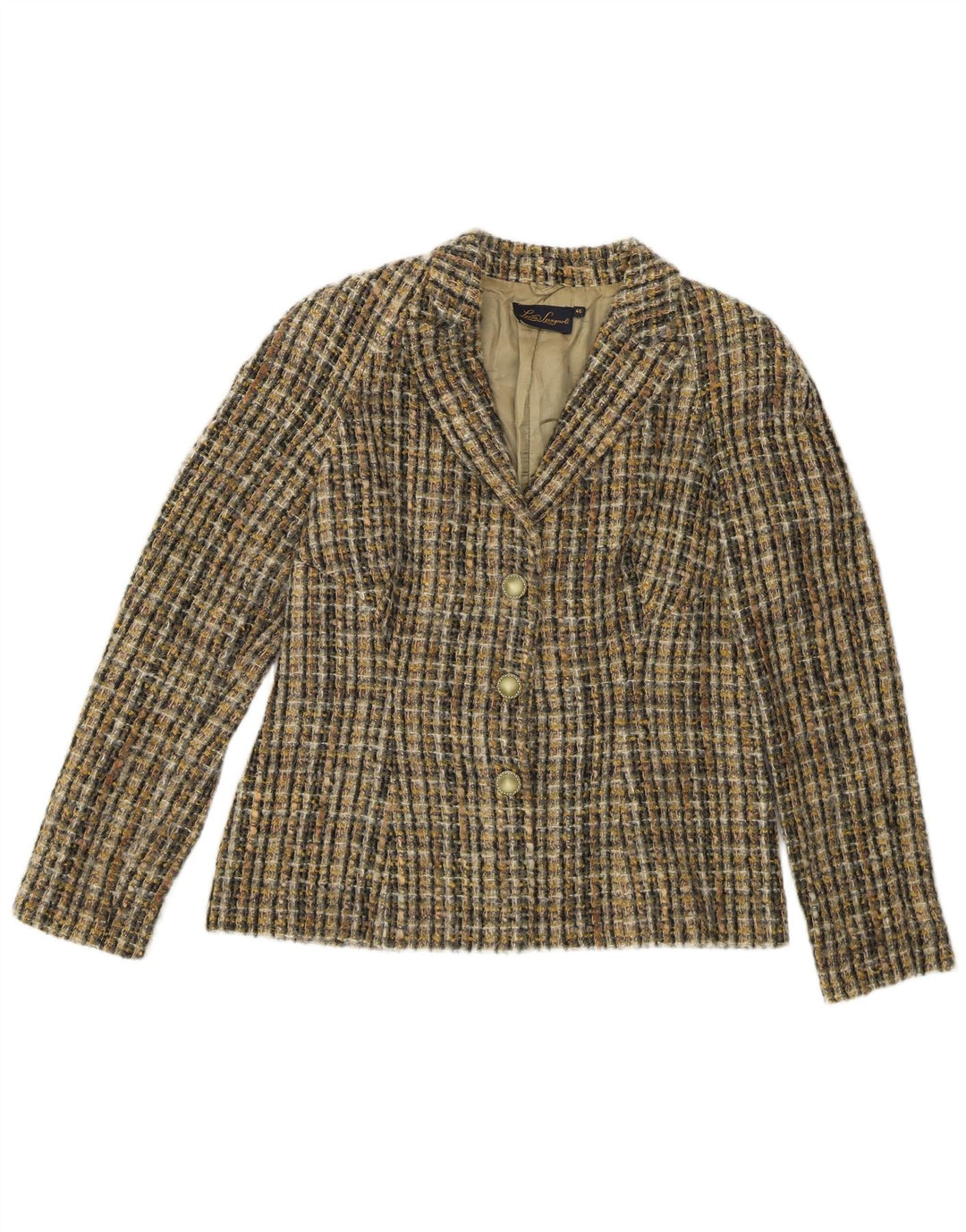 Luisa Spagnoli Veste Blazer 3 Boutons Femme IT 46 Grand Kaki Laine à Carreaux