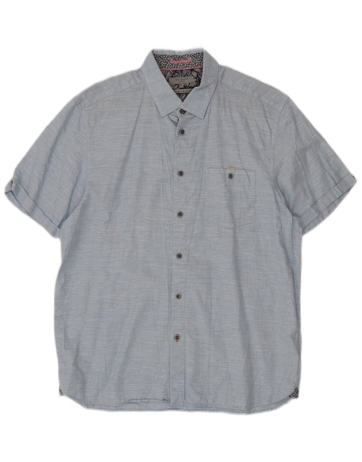 Ted Baker Chemise à manches courtes pour homme Taille 5 XL Coton moucheté bleu