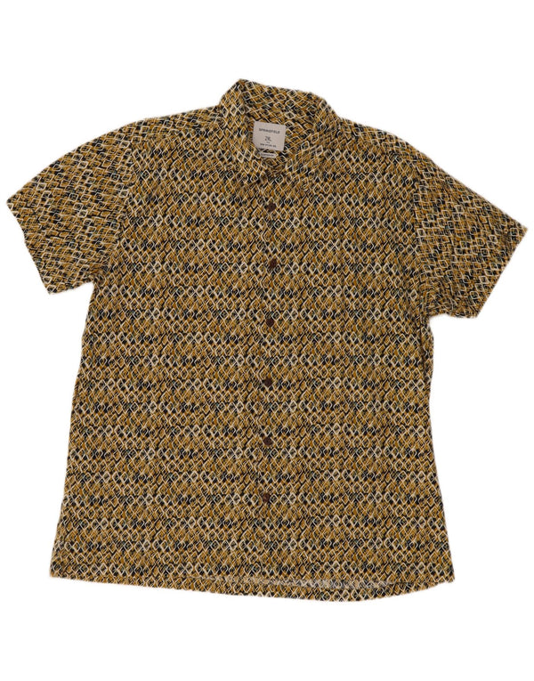Springfield Chemise à manches courtes pour homme, coupe personnalisée, 2XL, jaune géométrique