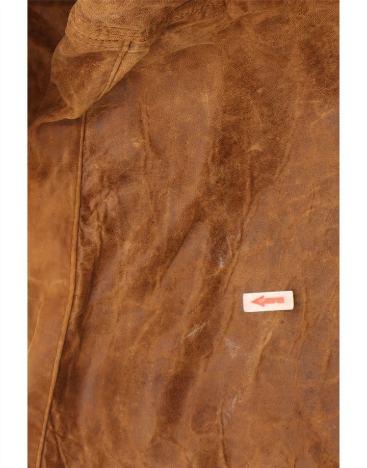 vintage Mens Double Breasted Leather Coat EU 48 Cuir Brun Moyen