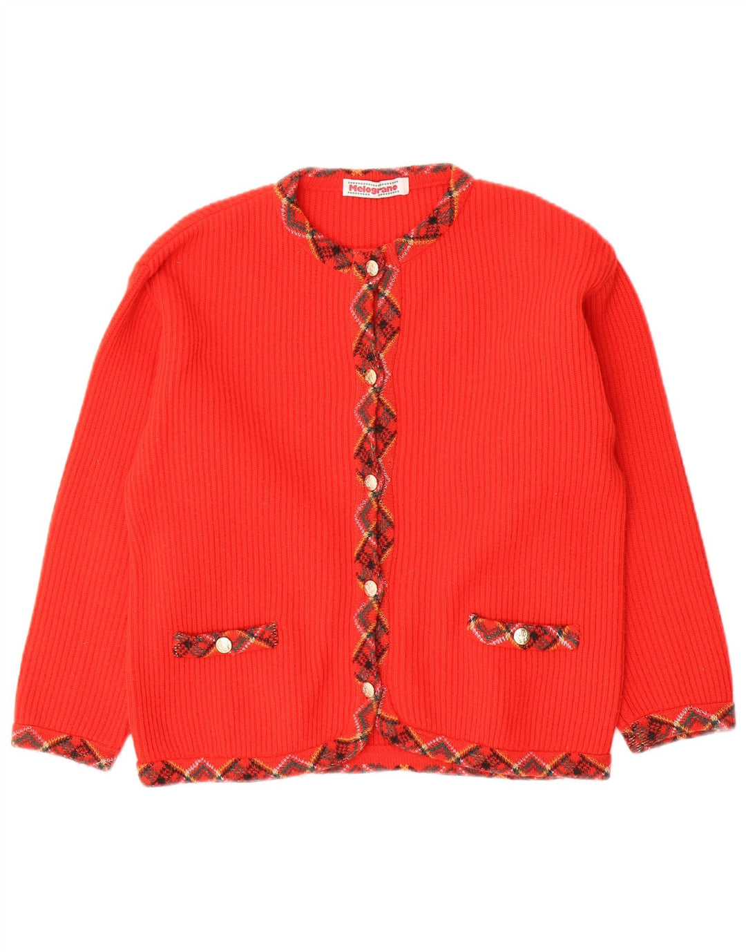 vintage Femme Cardigan Pull UK 12 Moyen Rouge Argyle/Diamond Laine