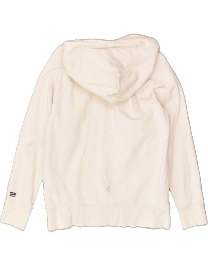 LEVI'S Womens Graphic Hoodie Jumper UK 14 Medium White Cotton | Vintage Levi's | Thrift | Second-Hand Levi's | Used Clothing | Messina Hembry 
