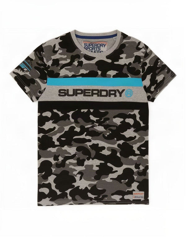 Superdry Mens Graphic T-Shirt Top Medium Grey Camouflage Cotton