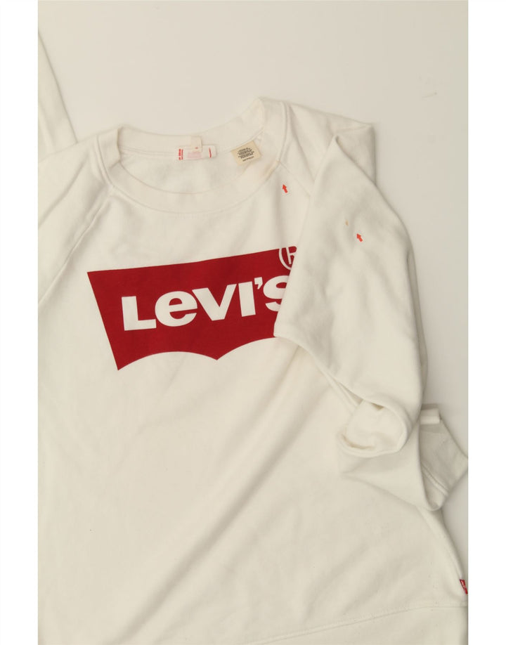 LEVI'S Womens Graphic Oversized Sweatshirt Jumper UK 6 XS White Cotton Vintage Levi's and Second-Hand Levi's from Messina Hembry 