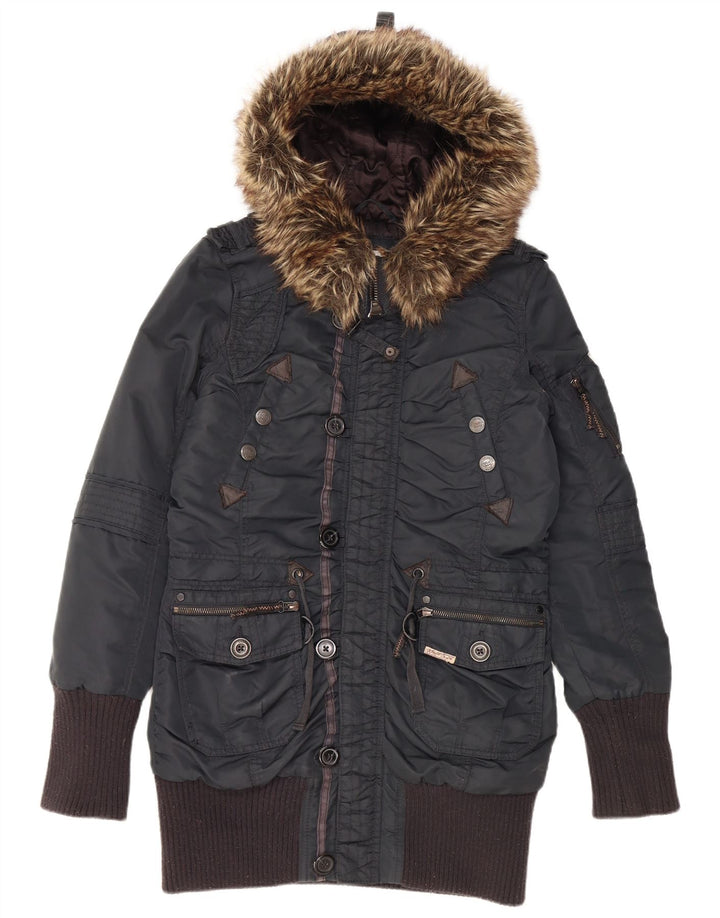 KHUJO Parka à capuche pour homme UK 38 en nylon bleu marine moyen