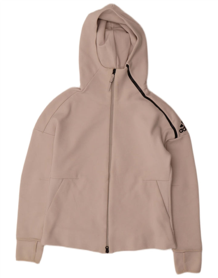 ADIDAS Pull à capuche zippé pour femme UK 12/14 Coton blanc moyen