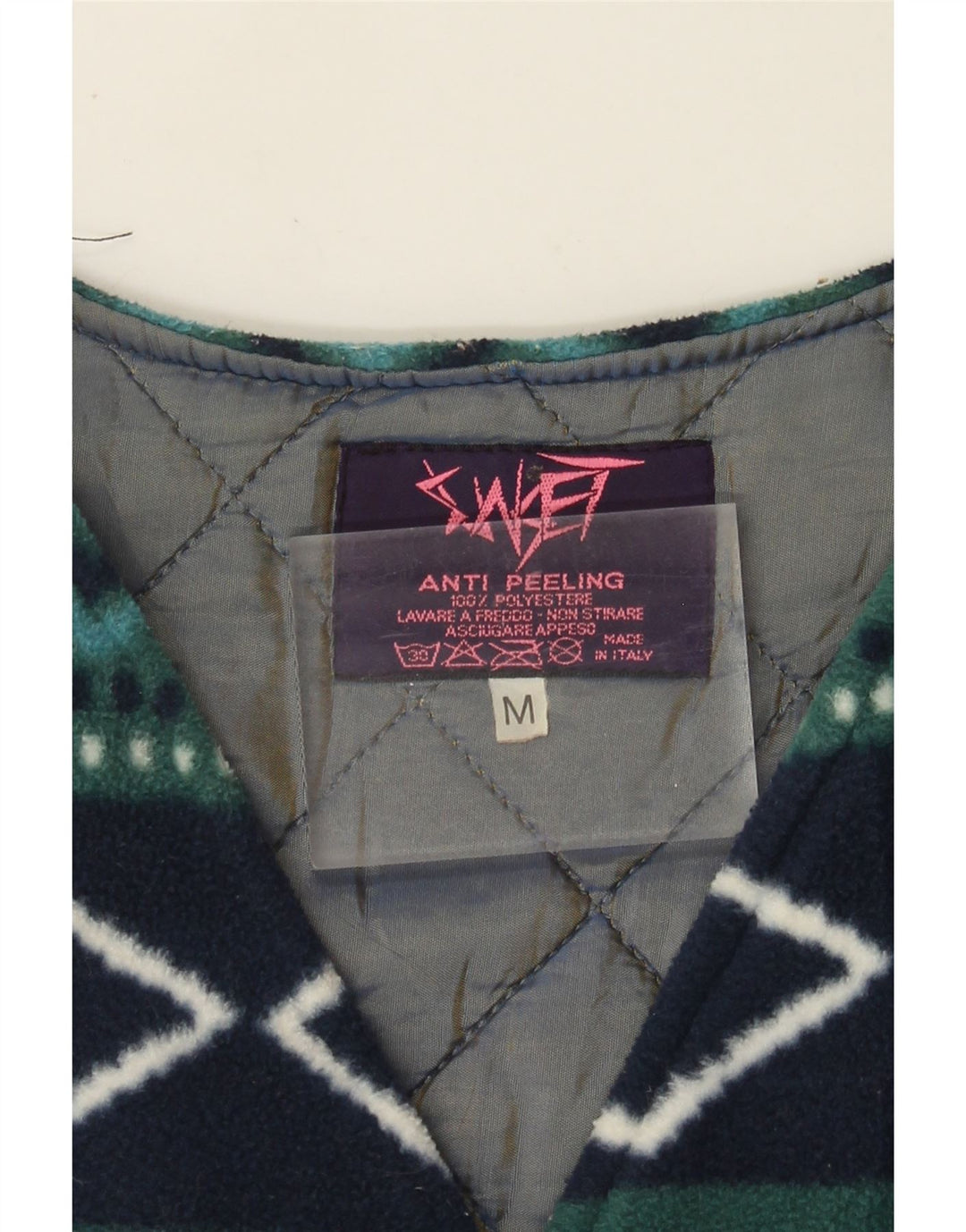 vintage Femme Polaire Gilet UK 14 Moyen Vert Argyle/Diamant Rétro