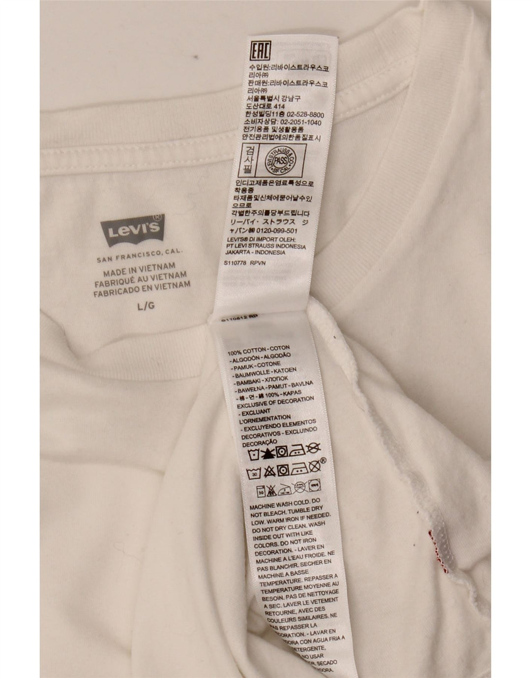 LEVI'S T-Shirt Femme UK 14 Large Blanc Coton