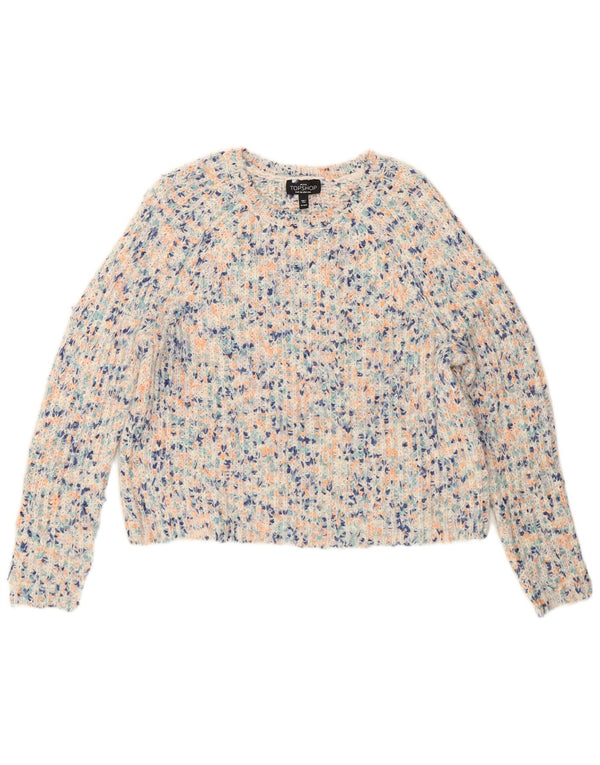 Topshop Pull surdimensionné à col bateau pour femme UK 8 Petit Blanc Moucheté