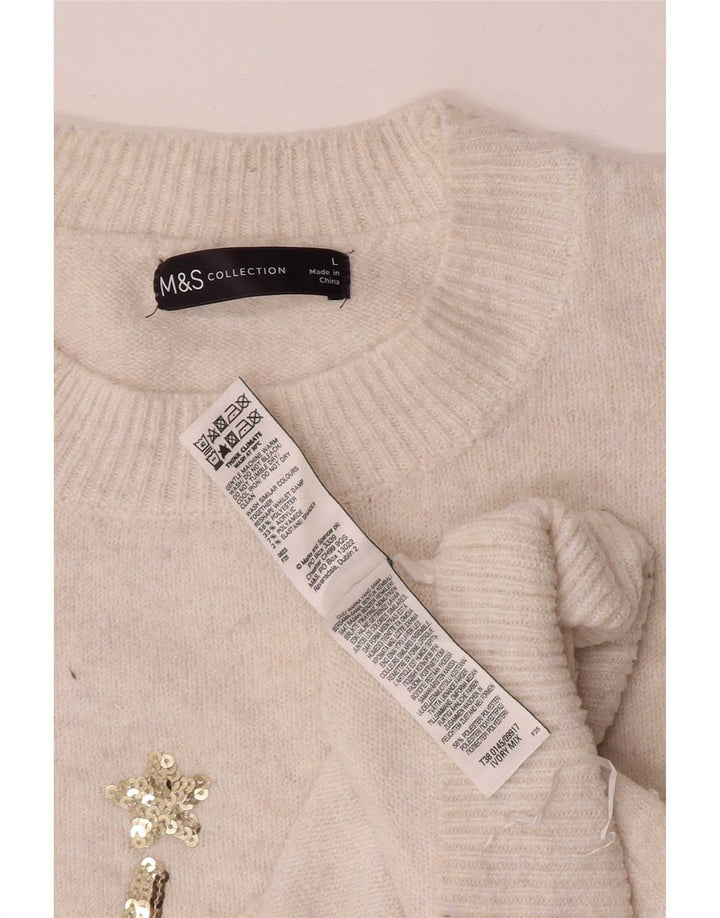 Marks & Spencer Pull à col rond pour femme UK 16 Large Blanc cassé