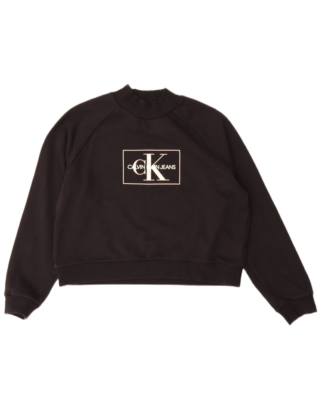 CALVIN KLEIN JEANS Womens Crop Sweatshirt Jumper UK 14 Medium Black