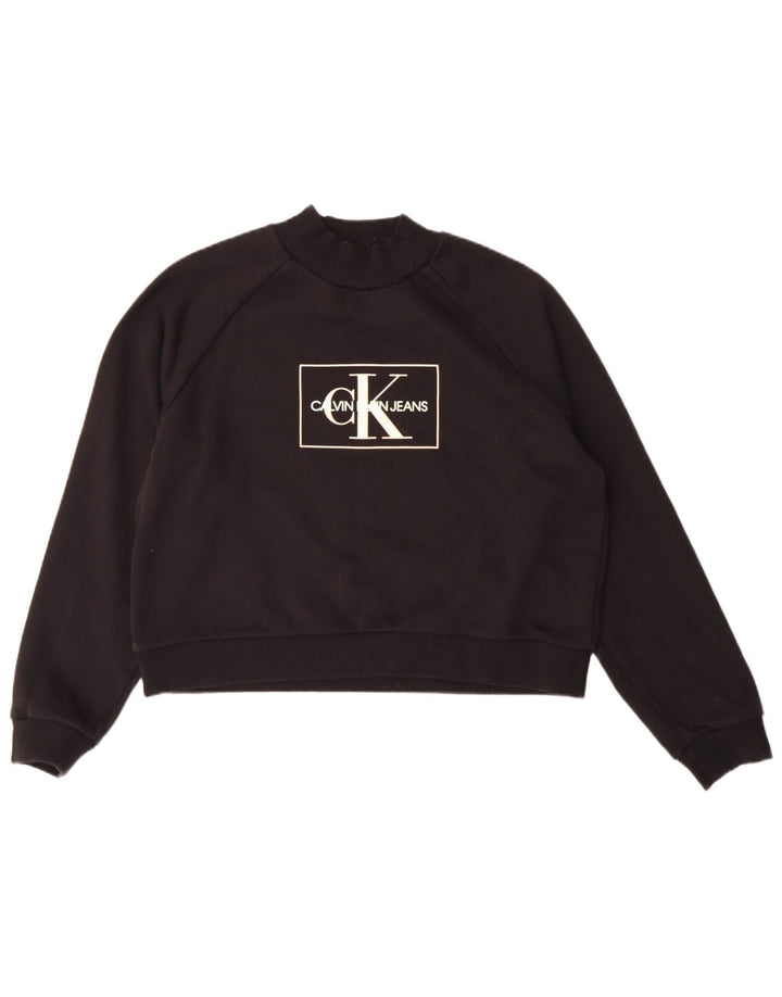 CALVIN KLEIN JEANS Womens Crop Sweatshirt Jumper UK 14 Medium Black