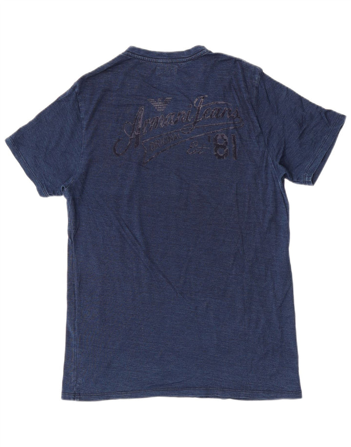 Armani Mens Graphic T-Shirt Top Petit Bleu Moucheté Coton