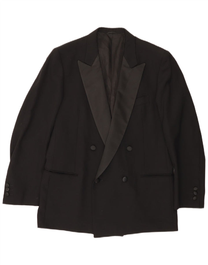 vintage Homme Double Breasted Blazer Veste IT 50 Grande Laine Noire