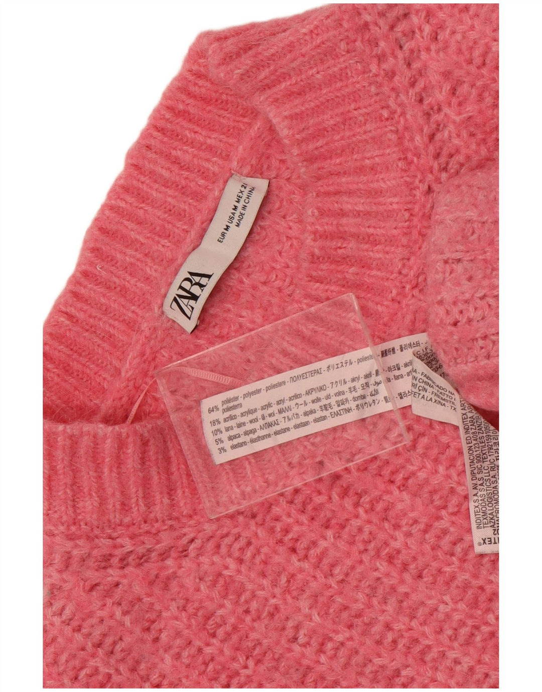 Zara Pull court surdimensionné à col rond pour femme UK 14 Rose moyen