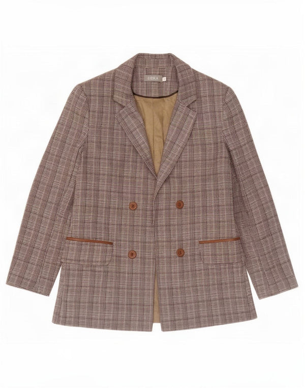 Libra Womens Open Blazer Jacket UK 12 Medium Brown Houndstooth