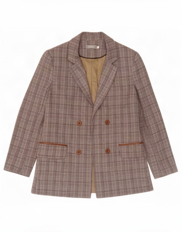 Libra Veste Blazer Ouverte Femme UK 12 Pied-de-Poule Marron Moyen