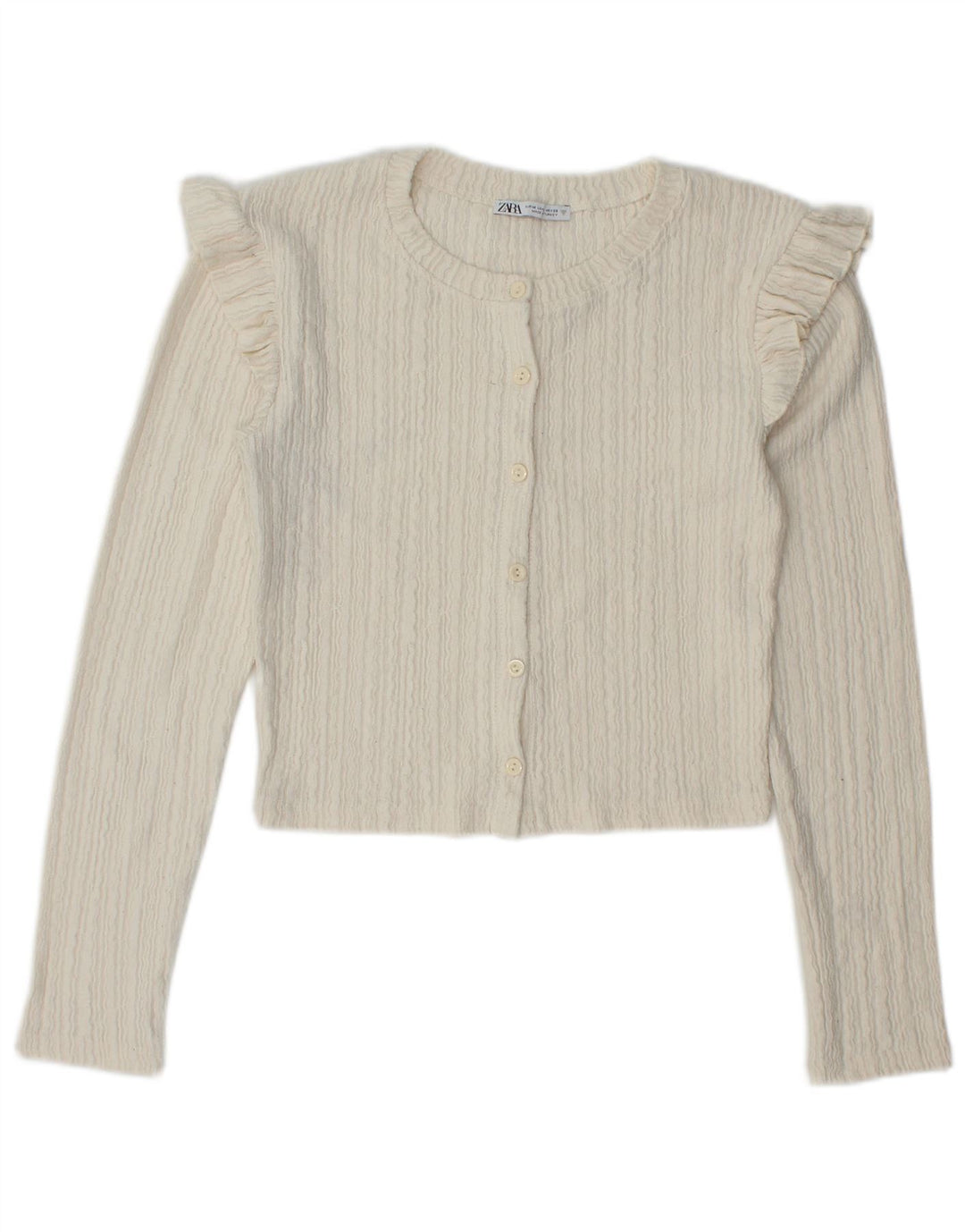 Zara Femmes Crop Cardigan Pull UK 12 Moyen Blanc Cassé Polyester
