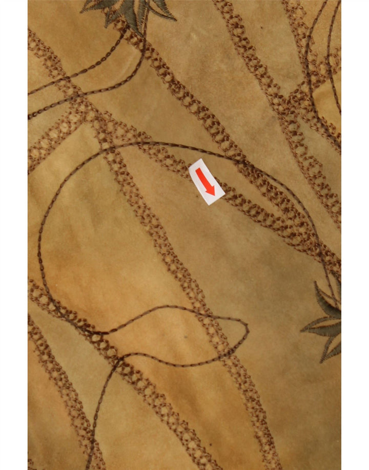 VINTAGE Gilet en daim femme EU 38 Cuir floral marron moyen