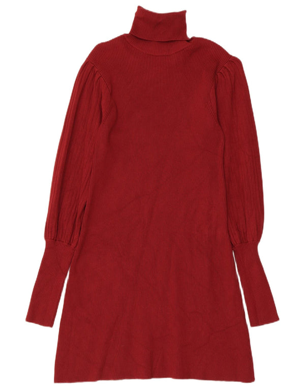 Zara Womens Long Sleeve Jumper Dress UK 8 Small Burgundy Viscose