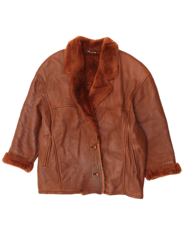 veste en peau de mouton surdimensionnée femme vintage EU 42 Grand Brun