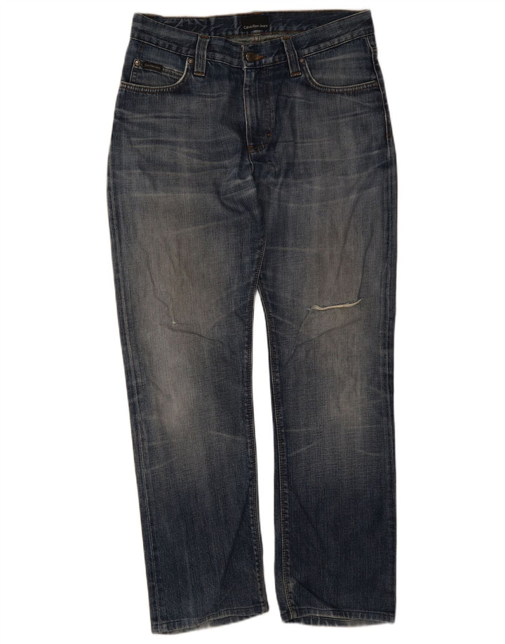 Calvin Klein Jean court effet vieilli W30 L23 pour homme Bleu