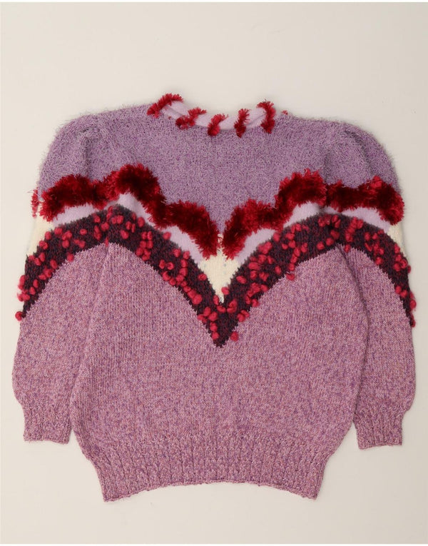 vintage Womens Crew Neck Jumper Pull UK 14 Moyen Violet Nouveauté