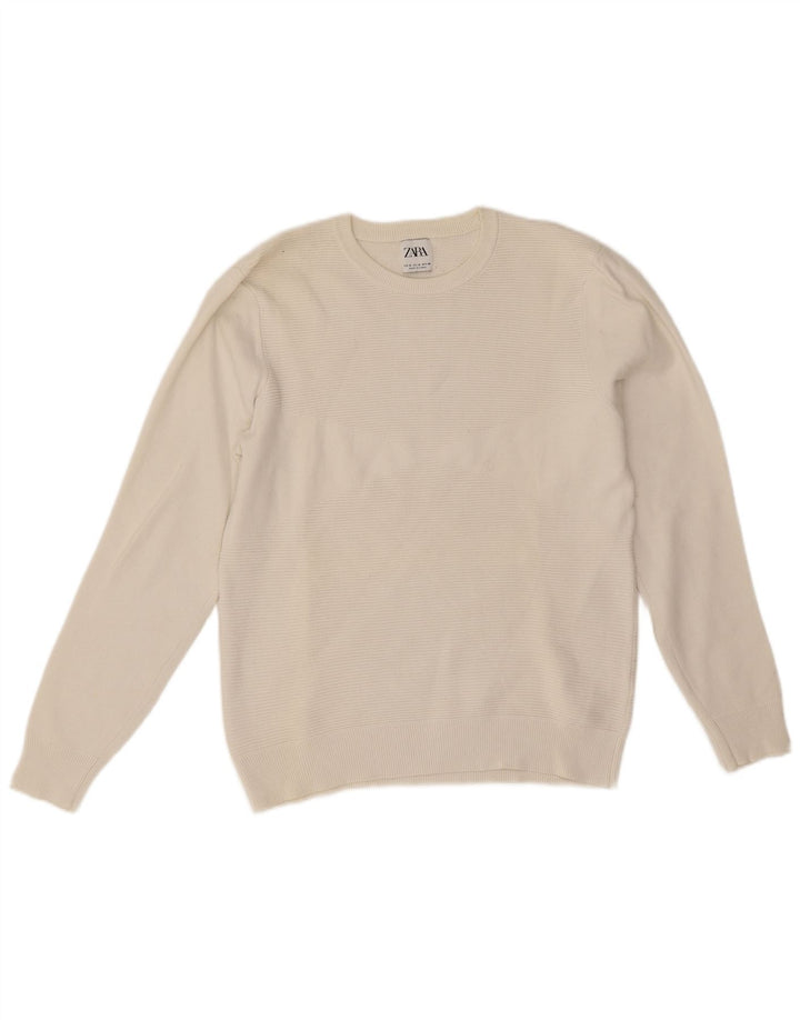 Zara Pull à col rond pour homme en coton blanc moyen