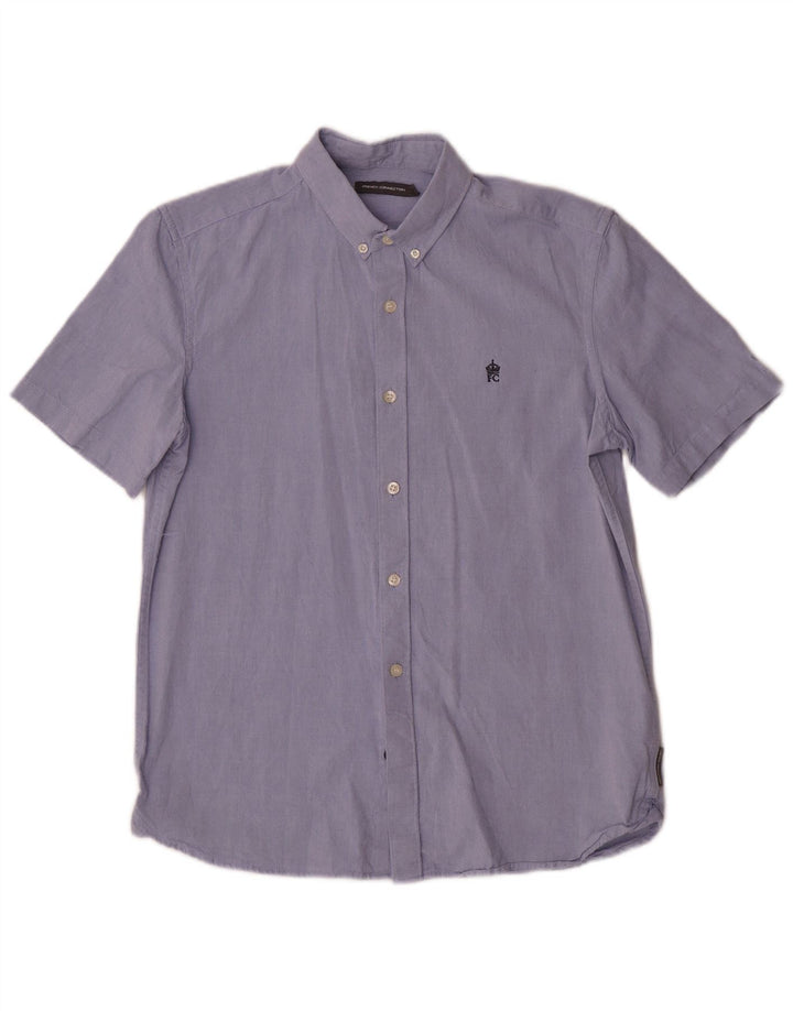 French Connection Chemise à Manches Courtes Homme Bleu Moyen Coton