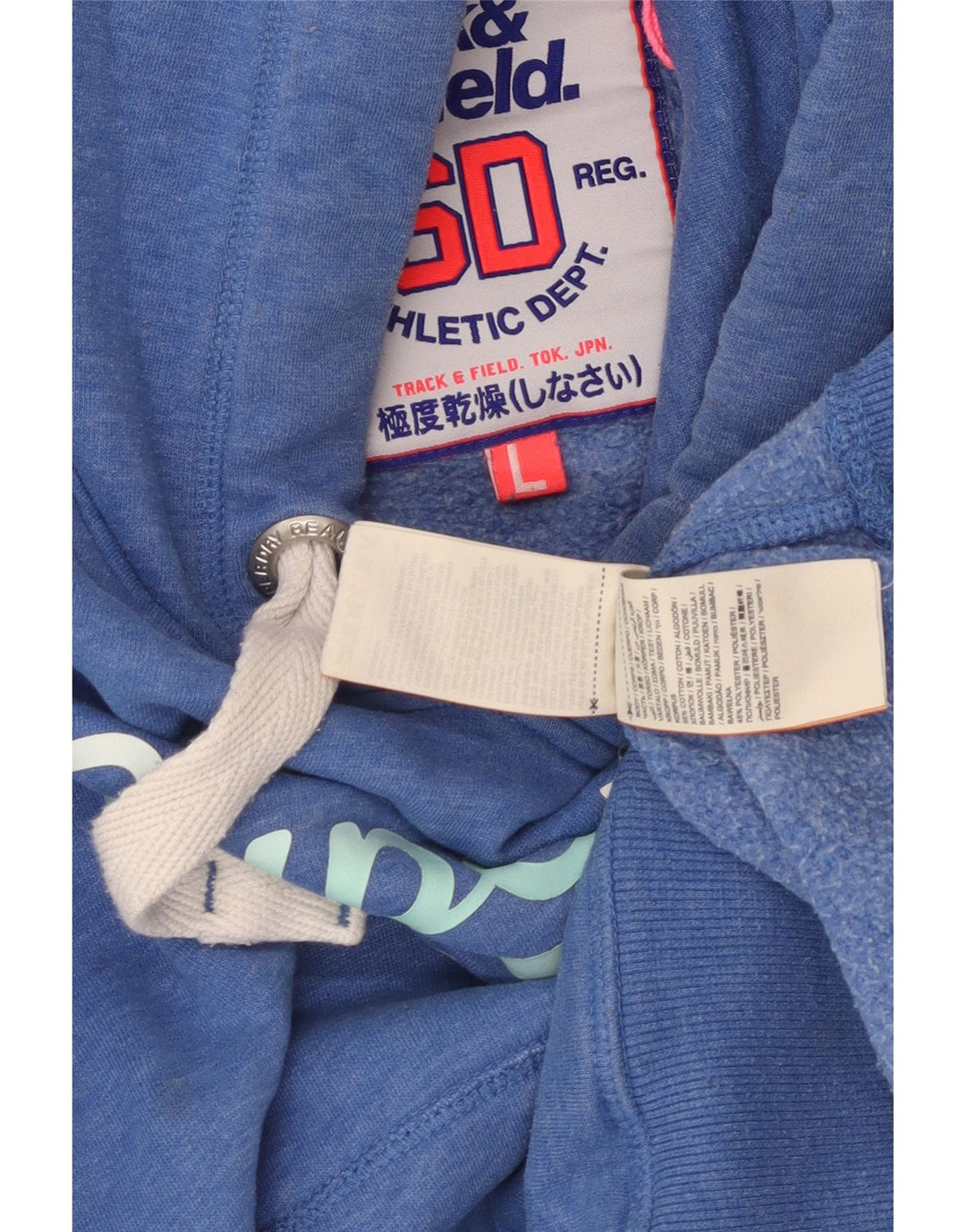 SUPERDRY Pull à capuche graphique pour femme UK 16 Grand coton moucheté bleu