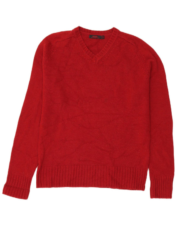 Zara Mens V-Neck Jumper Sweater XL Burgundy Acrylic