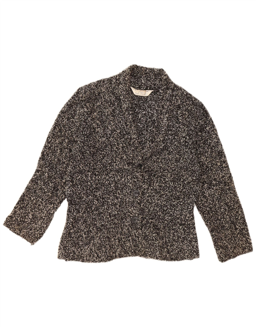 MARKS & SPENCER Pull Cardigan Femme UK 12 Acrylique Moucheté Noir Moyen