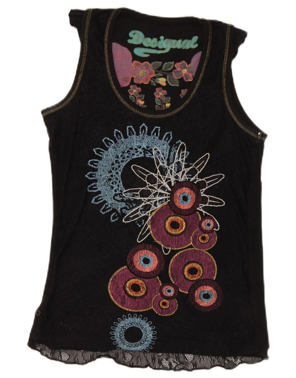 Desigual Débardeur Femme UK 12 Medium Noir Géométrique Coton