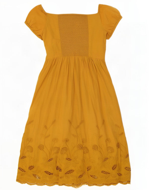 Zara Robe à épaules dénudées pour femme UK 8 Petit coton floral jaune