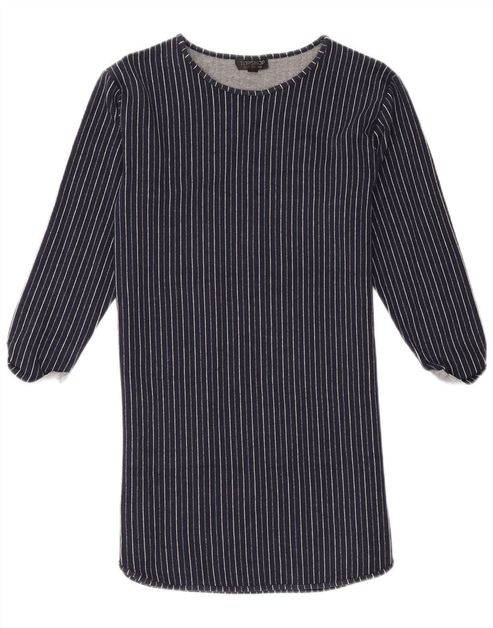 Topshop Robe droite pour femme UK 12 en coton rayé bleu marine moyen