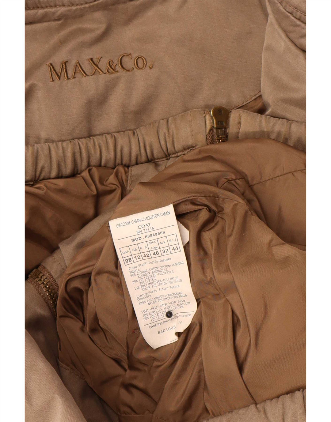 Max & Co. Manteau rembourré à capuche pour femme UK 12 Coton marron moyen
