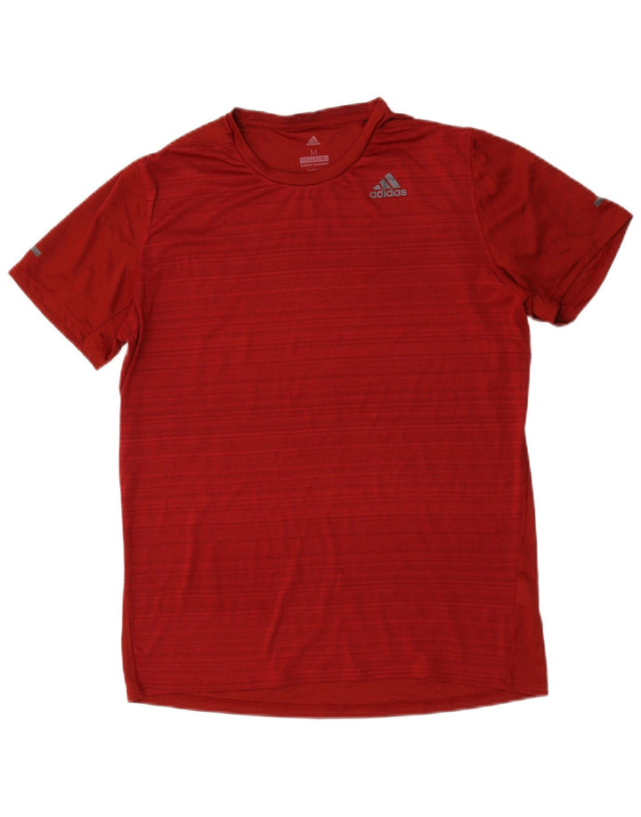 Adidas Homme Climalite T-Shirt Top Rouge Moyen Rayé Polyester