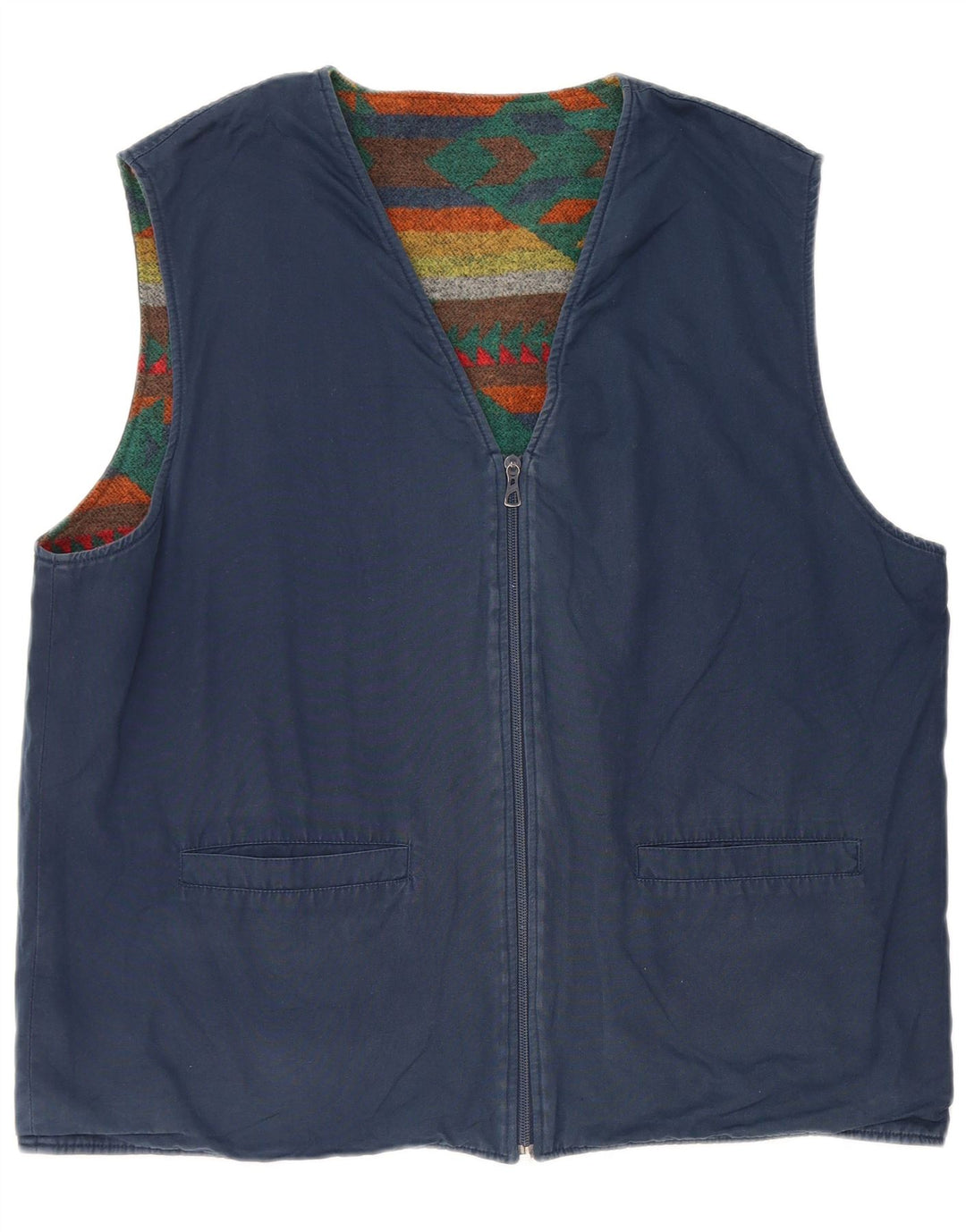 vintage Mens Réversible Gilet Grand Multicolore Fair Isle