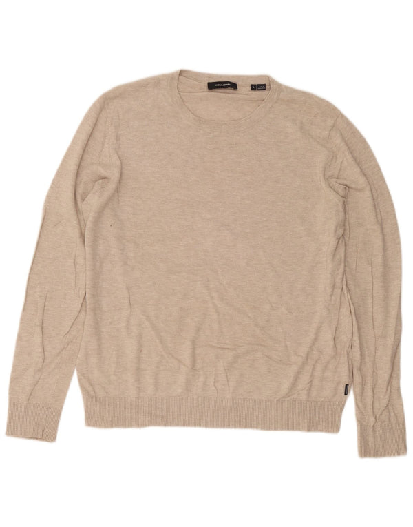 Jack & Jones Pull à col rond pour homme en coton moucheté beige grand