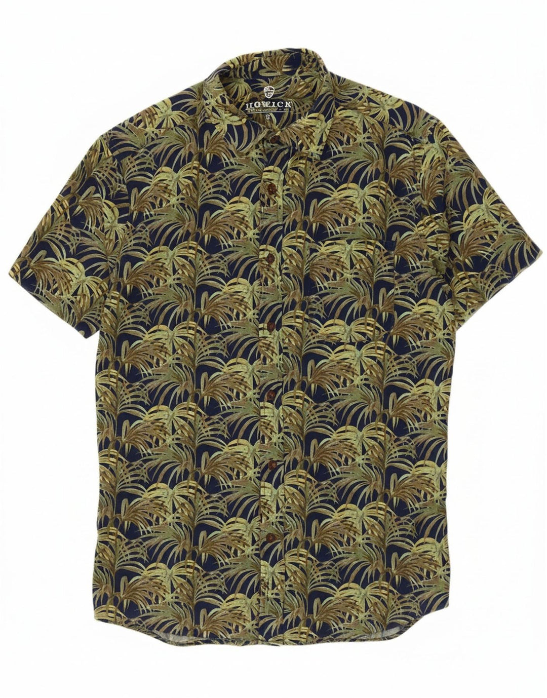 HOWICK Mens Abstract Pattern Short Sleeve Shirt Small Green Cotton