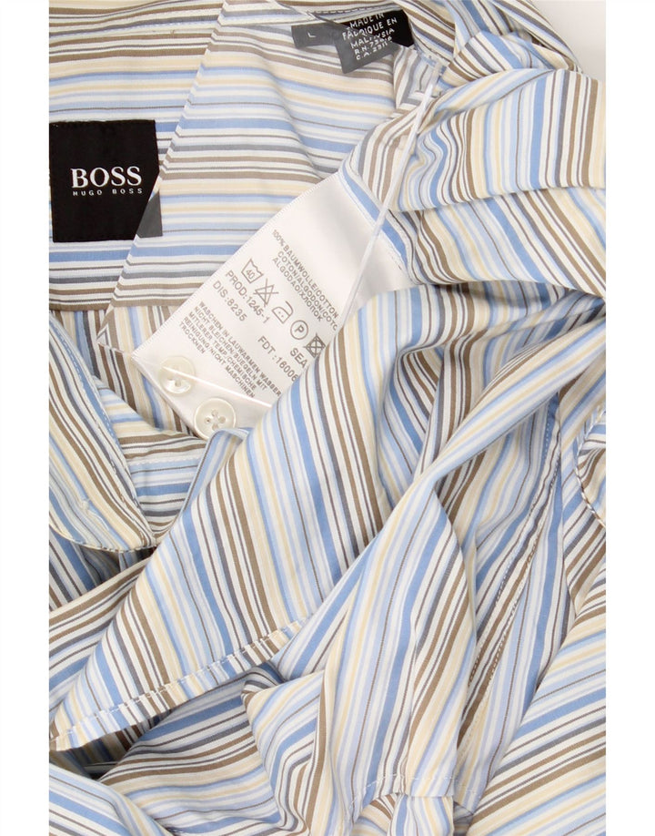 HUGO BOSS Mens Shirt Large Blue Striped Cotton Vintage Hugo Boss and Second-Hand Hugo Boss from Messina Hembry 