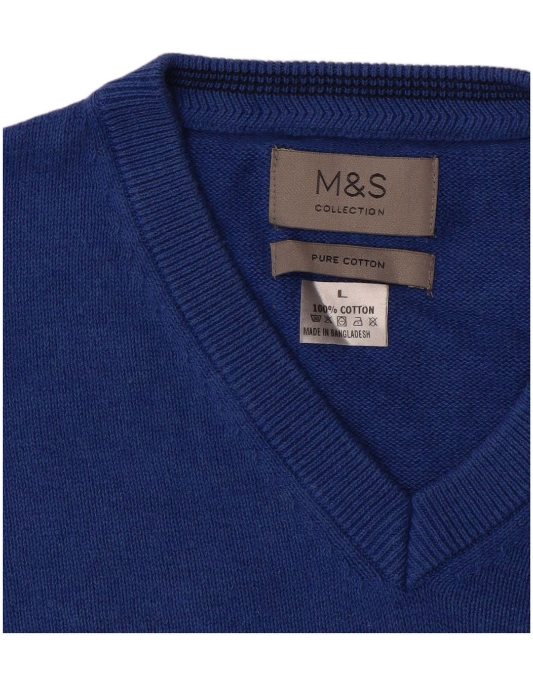 Marks & Spencer Pull col V pour homme en coton bleu Taille L